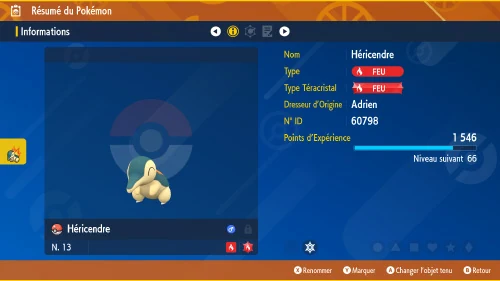 Exemple d'un Héricendre, jouable, mais incapturable dans Écarlate et Violet et hors du Pokédex
