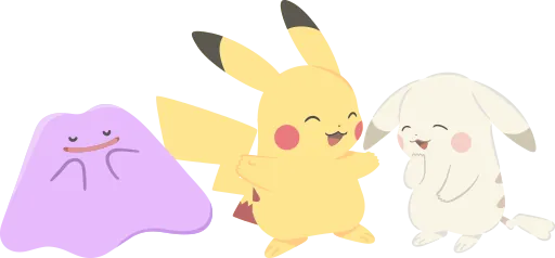 Pokémon Pokopia - Artwork de Métamorph, Pikachu et Pikapâle